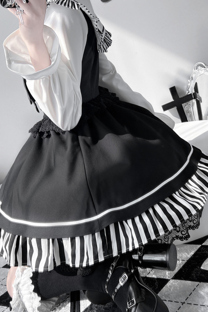 Dark Light Sailor Top + Lace Little Black Skirt