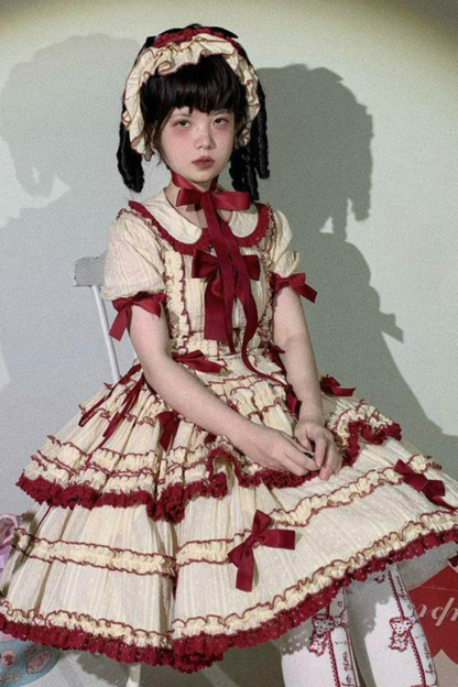 ピュアガールリボンロリータスカート+インナー+ベスト+ヘアバンド+スリーブ