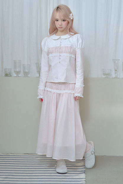 ストライプドールカラーパフスリーブシャツ