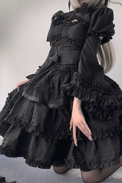 ゴシックレトロヘリンボーンウエストスリミングロリータドレス