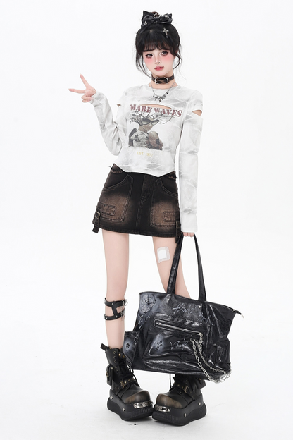 ダークデザインスリムタイトトップス