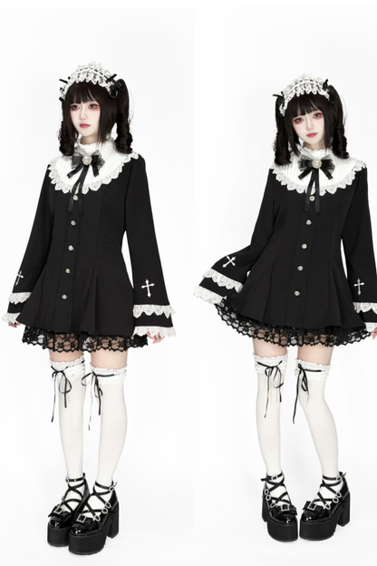 Cross Lace Flared Sleeve Dress