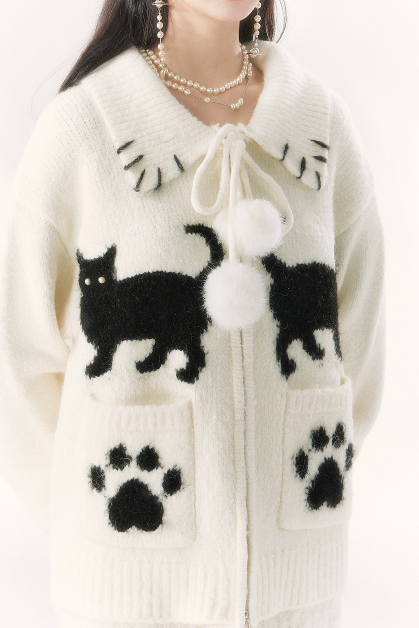 Cat Ball French Knit Sweater + Fur Skirt