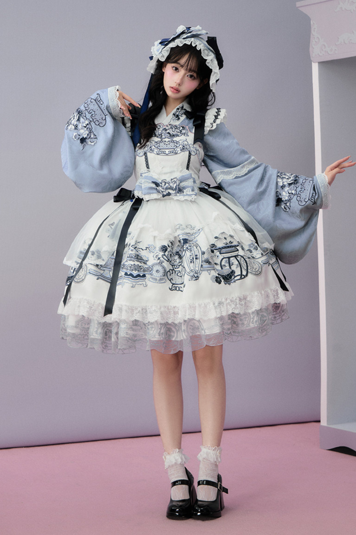 중국 디자인 플라잉 슬리브 로리타 원피스 + 리본