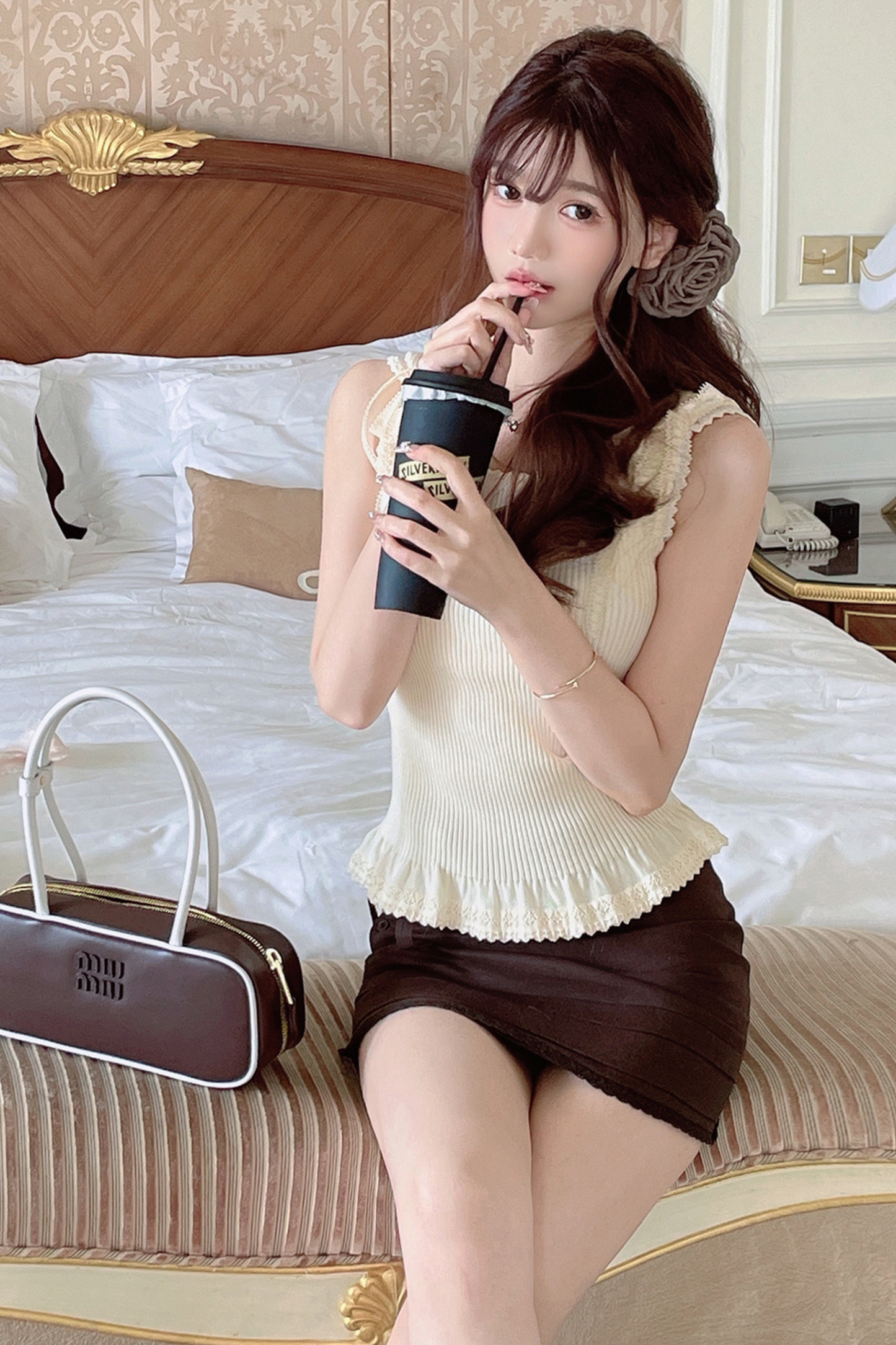 レースニットリボンショルダーキャミソール