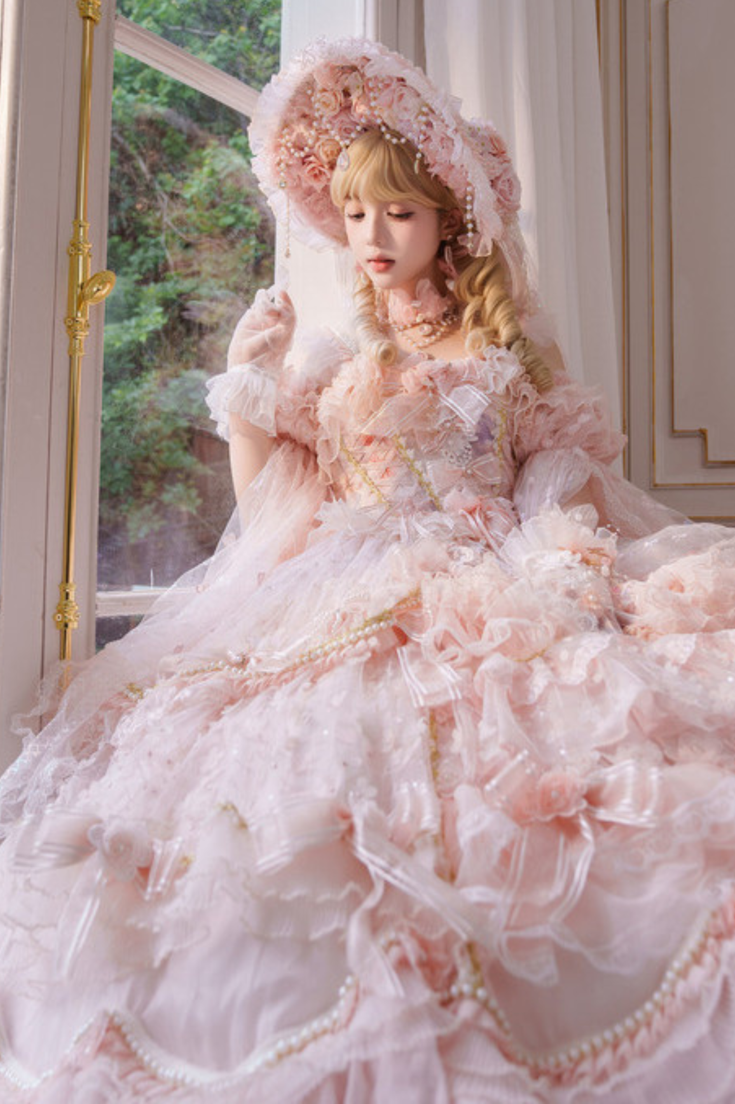 スイートフラワーゴージャスティーパーティーロングロリータドレス