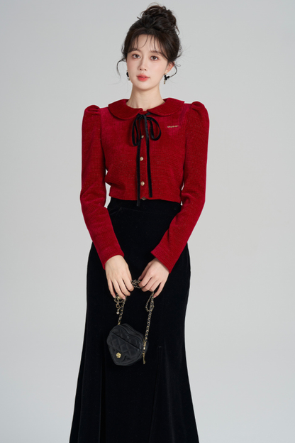 フレンチラメニットトップス+マーメイドスカート