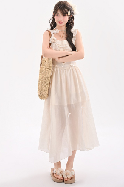 Sweet Sheer Design Ribbon Two Wear Dress