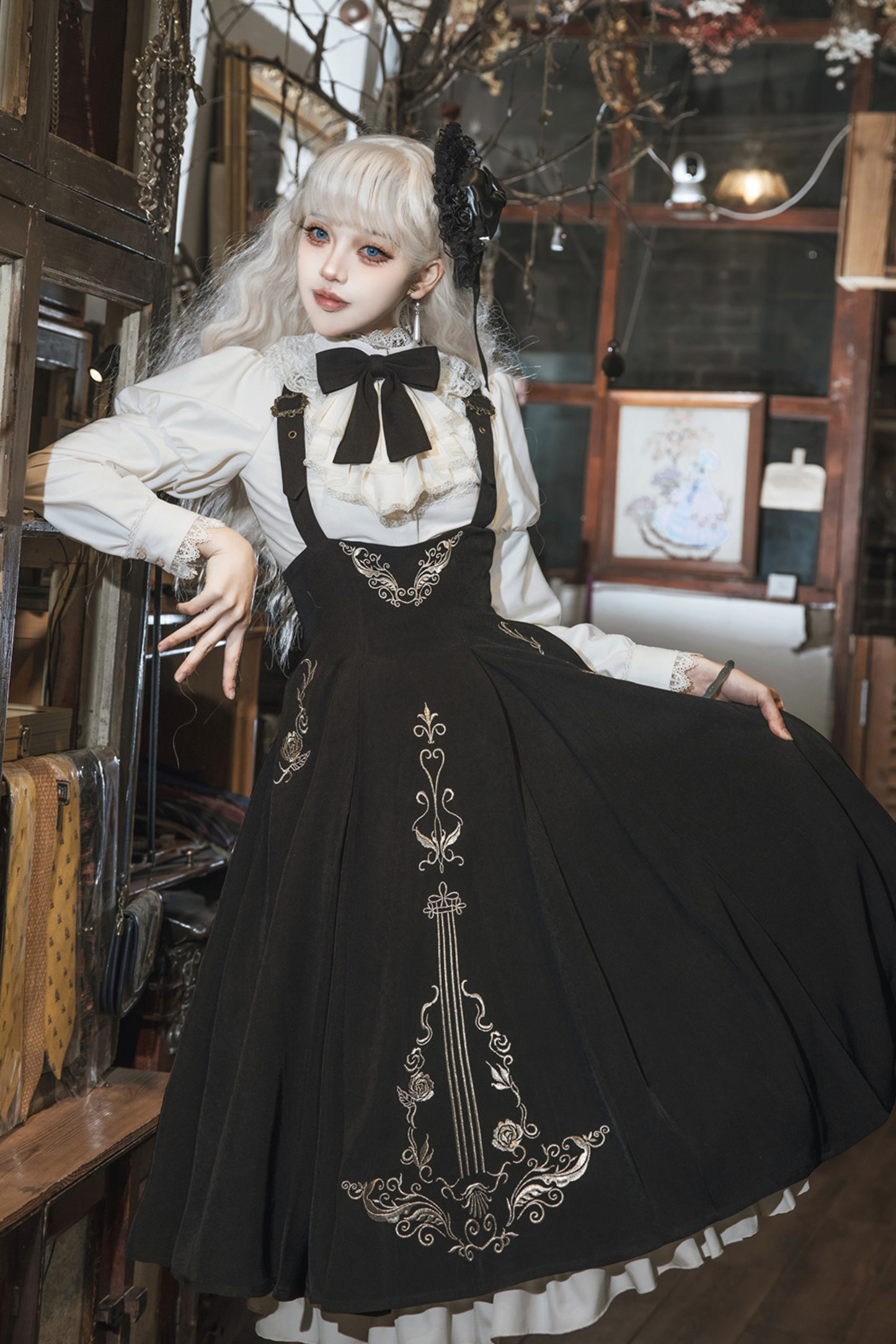 【予約商品】ゴシックダークサスペンダーロングドレス+シャツ+ジャケット