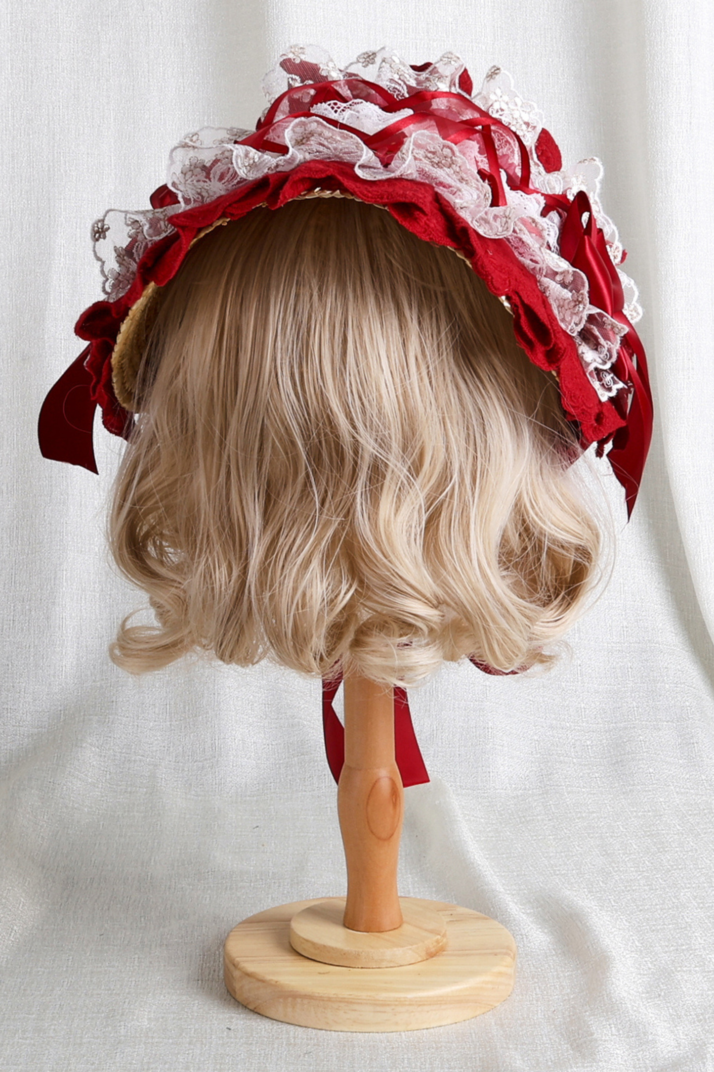 ローズレースロリータボンネット+ハット+ヘアバンド+クリップハット+クラウン