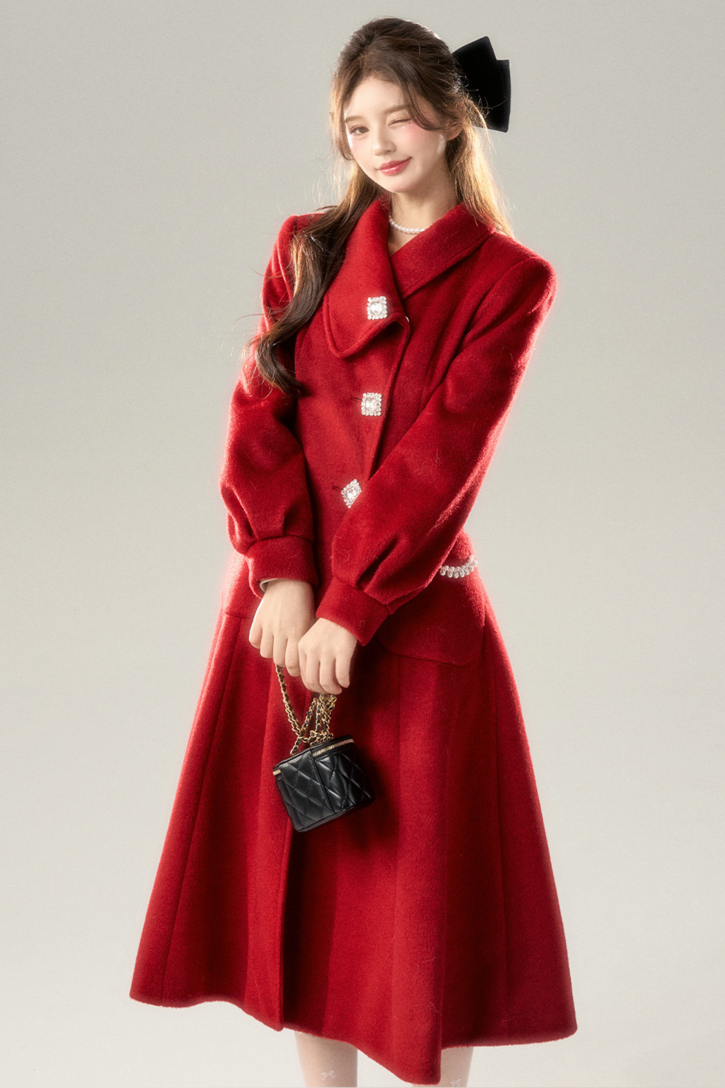 Retro Girl Flared Wool Coat