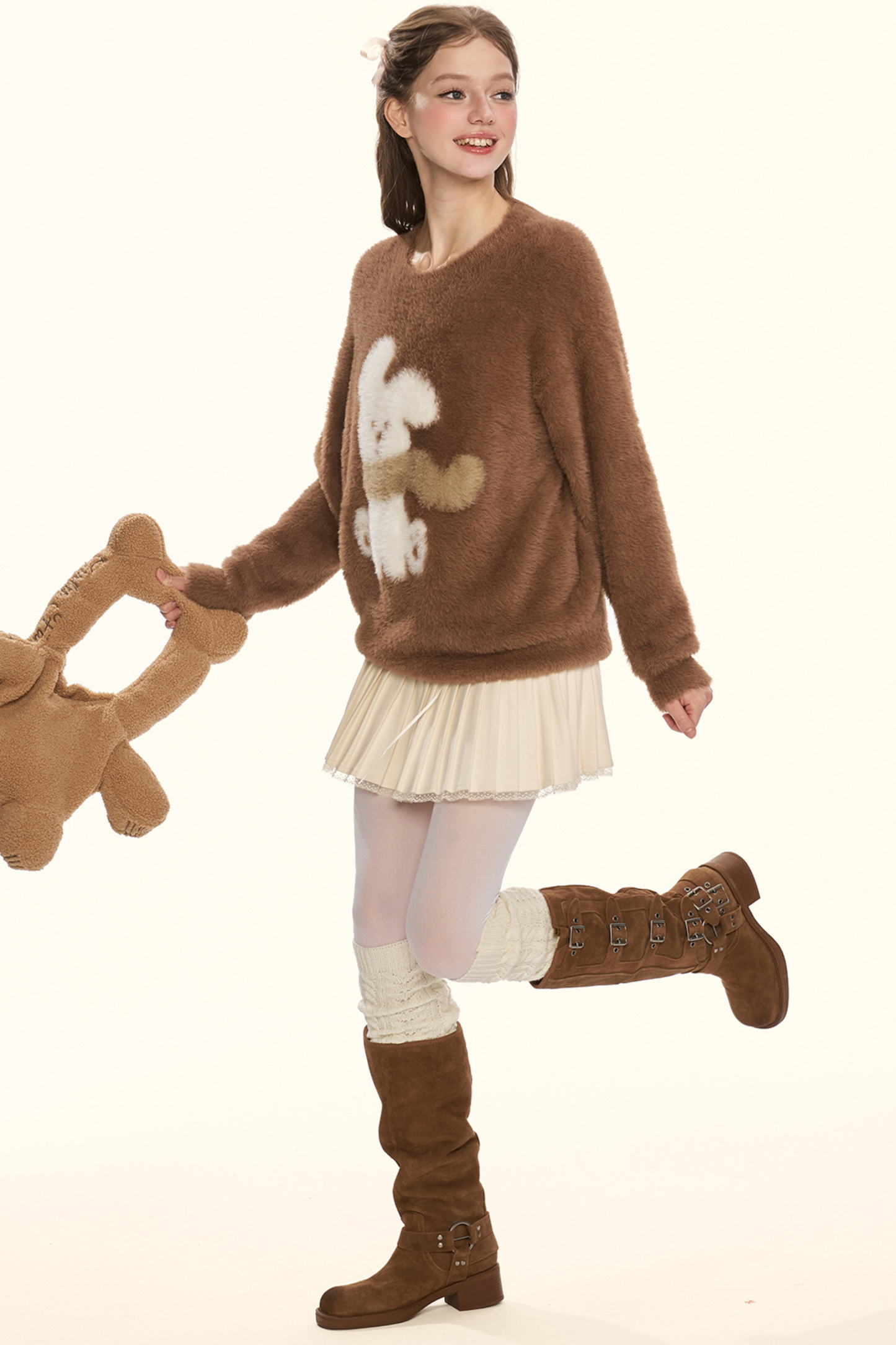 クリームチェスナットココアバニーファーニット