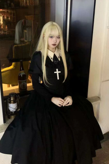 Gothic Lolita Fishbone Waist Slimming Dress + Shirt + Long Skirt