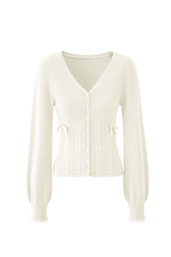 Side Little Ribbon Cardigan + Corduroy Shorts