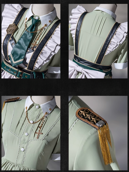 Schwarz-grünes Militär-Maid-Lolita-Kleid Komplettset