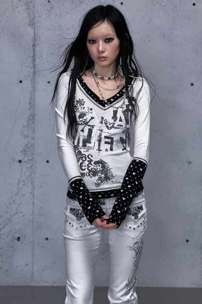 레트로 다크 패치워크 탑