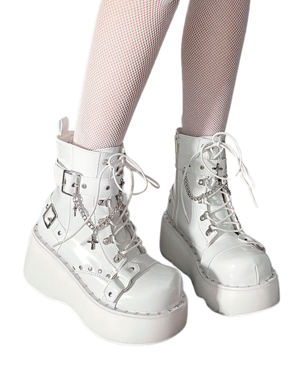 Punk Cross Round Toe Platform Boots
