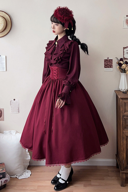 Retro Reversible Fishbone Lolita Skirt