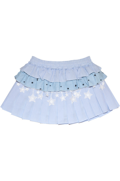 ドリームスターレースブルーチェックトリプルパフィースカート
