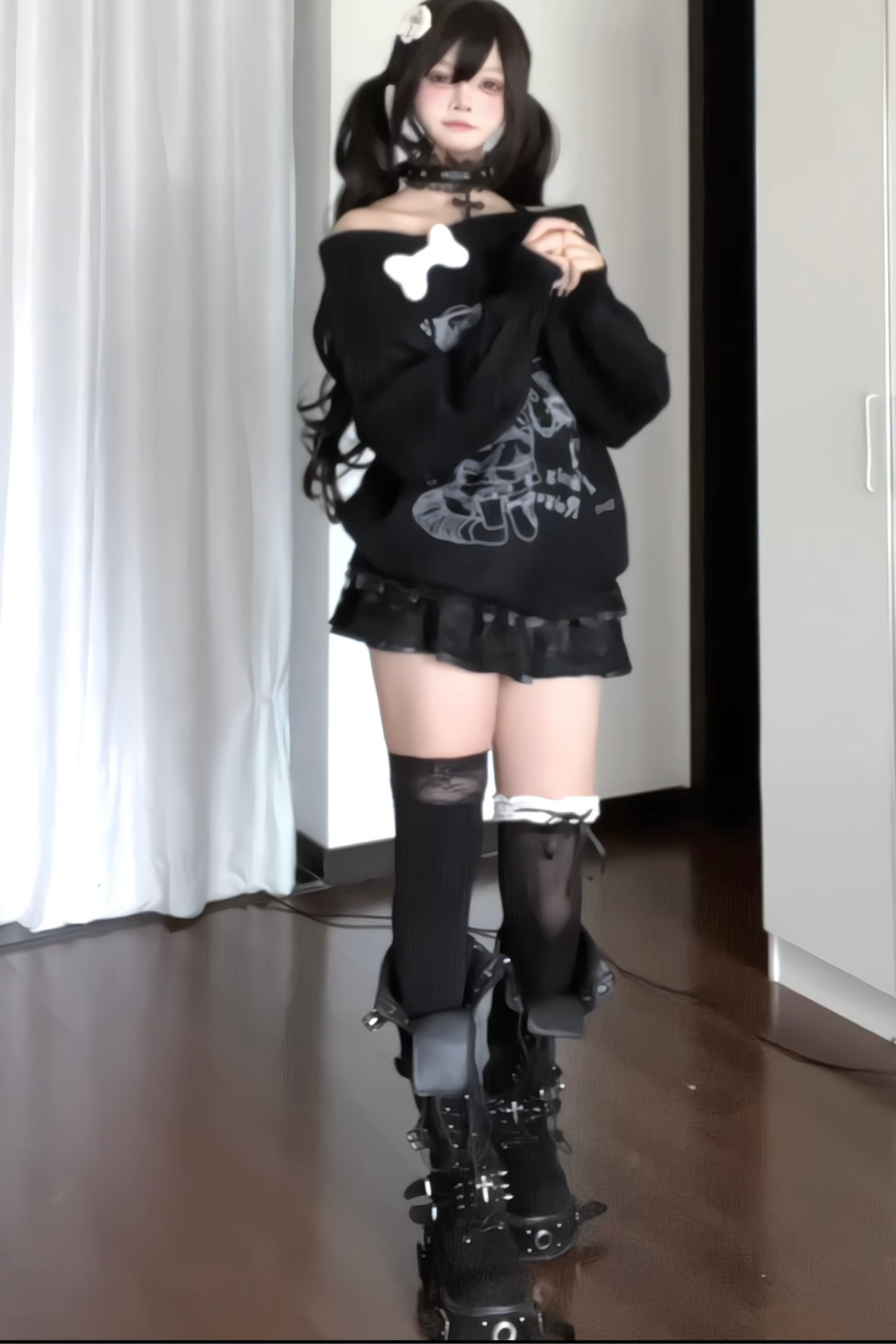 Bone Girl Print One Shoulder Top