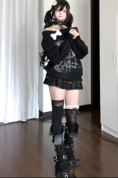 Bone Girl Print One Shoulder Top