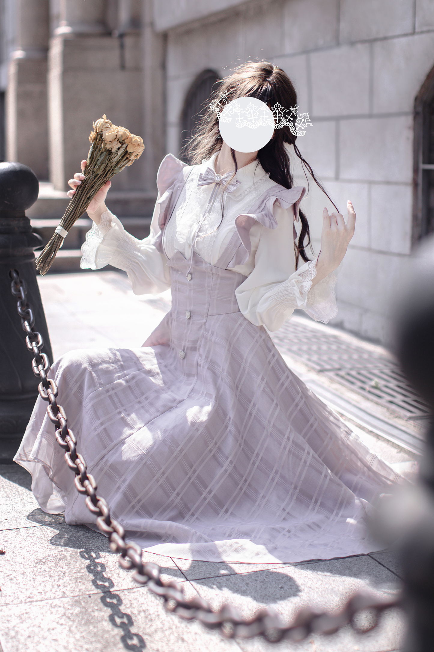 Retro sweet ruffle skirt + shirt + ribbon