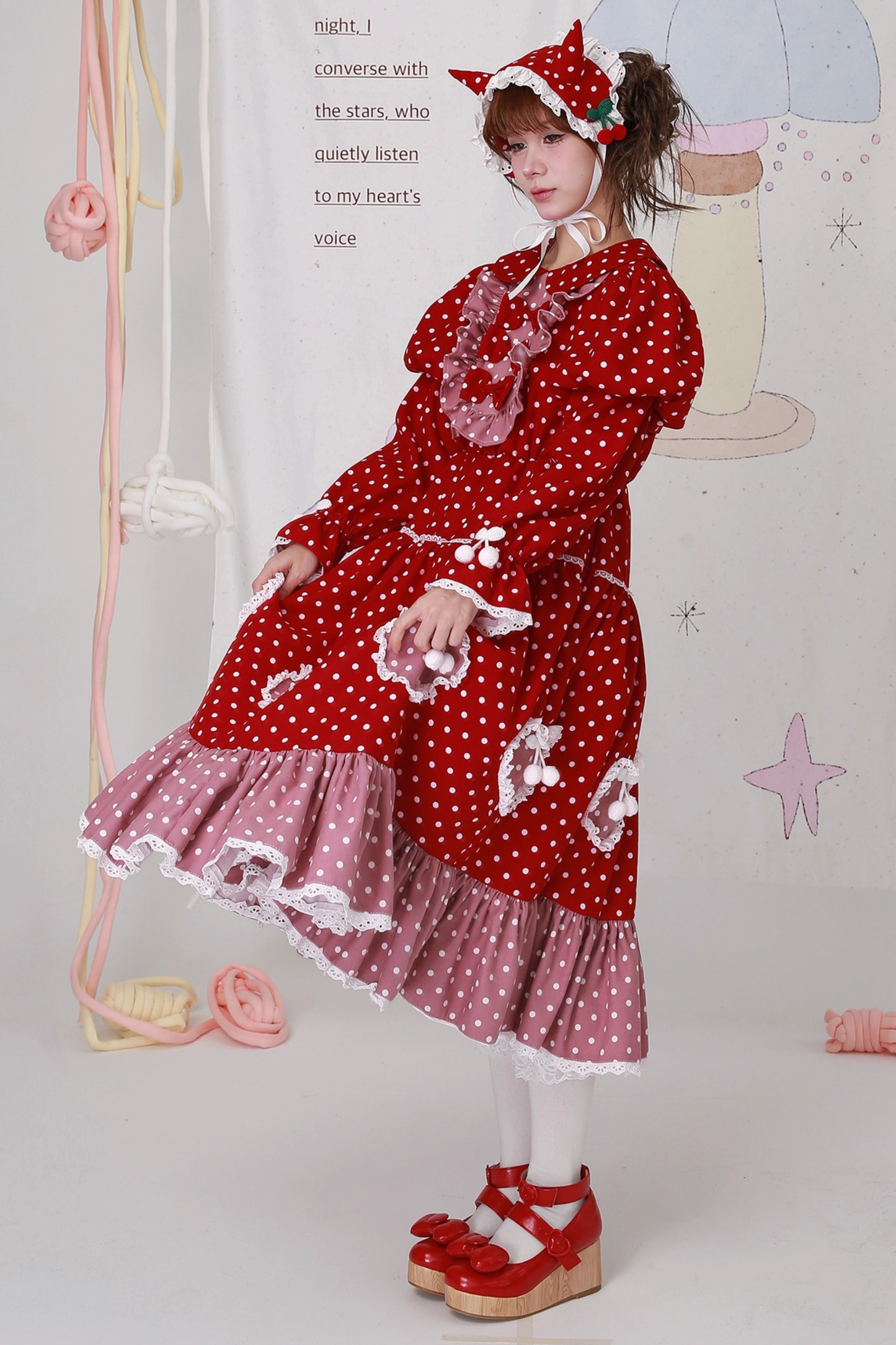 レトロガーリードットリボンドレス