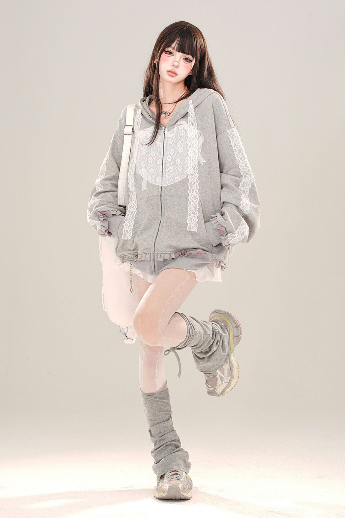 Lace Design Girly Hooded Hoodie