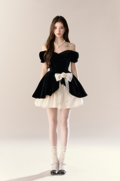 ベルベットフレンチブラックドレス