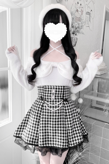 Ribbon mink velvet off-the-shoulder sweater