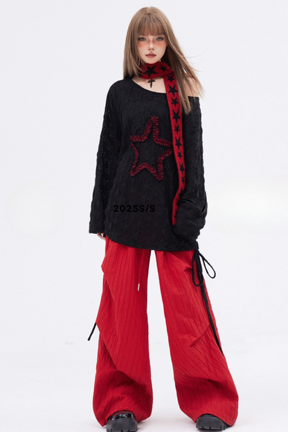 Red loose casual pants