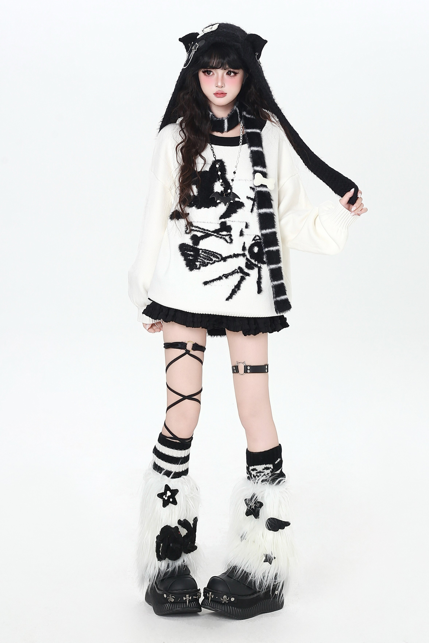 Cat Guy Cotton Loose Knit + Scarf