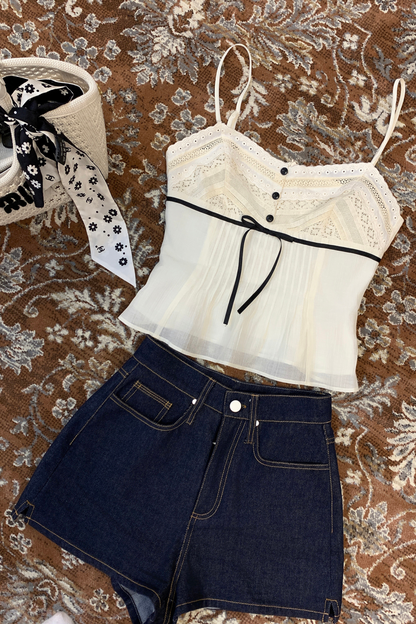 スウィートレースリボンキャミソールトップス＋ショートパンツ