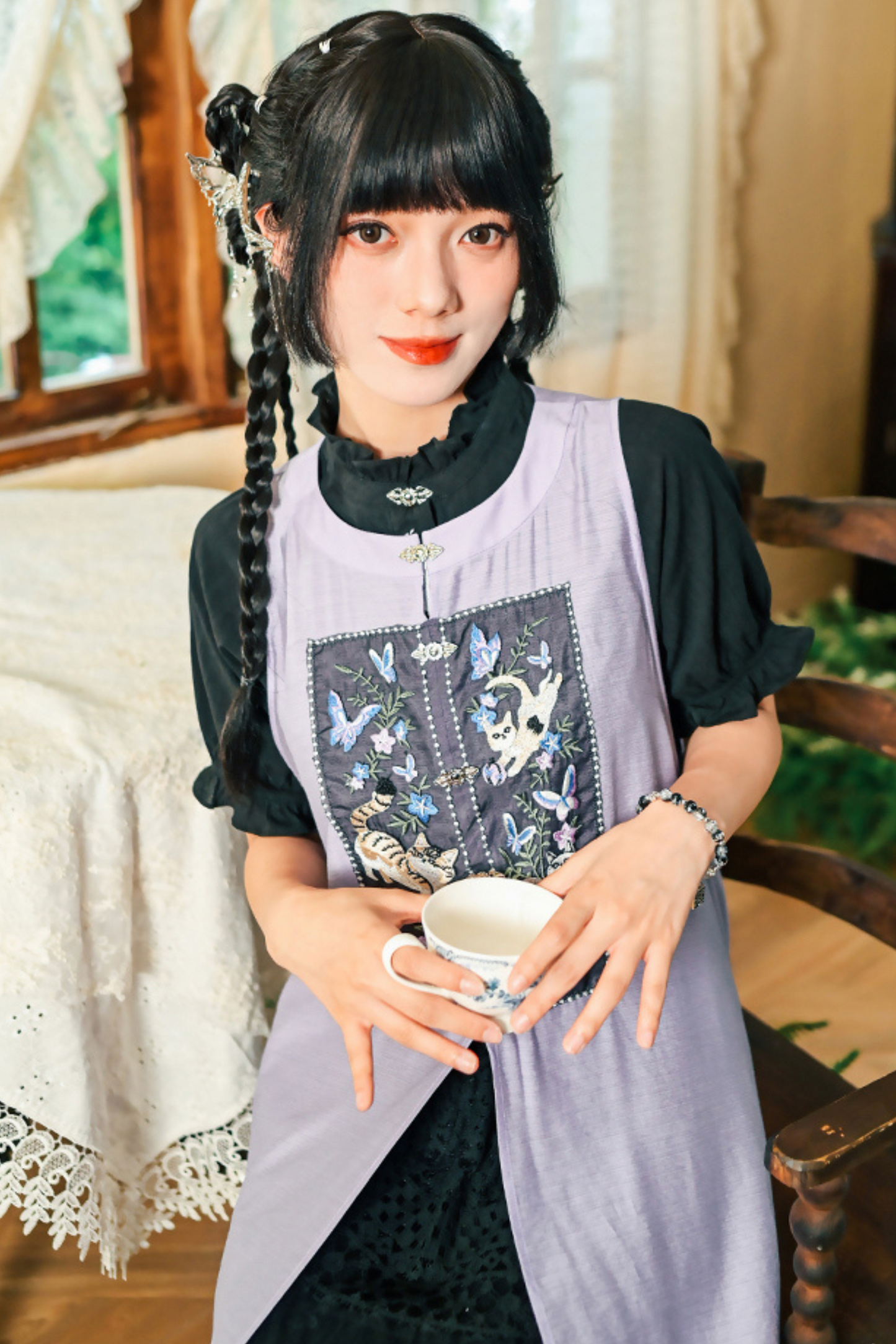 チャイナガーリーノースリーブサンドレスパッチワンピース