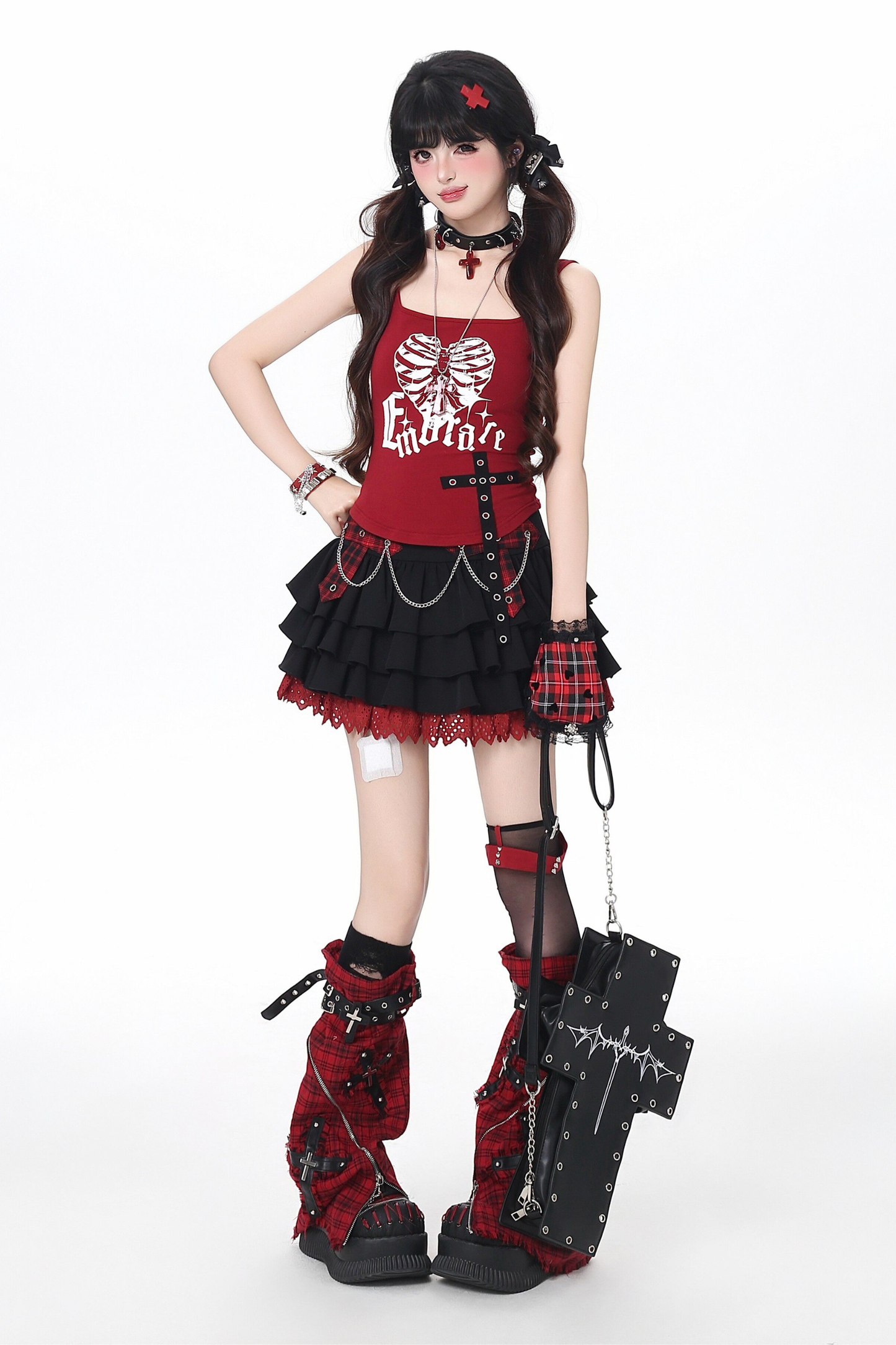 Plaid Chain Tiered Skirt