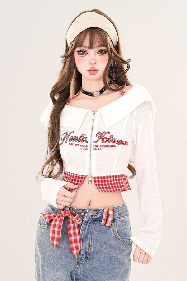 Y2K Plaid Zip Top