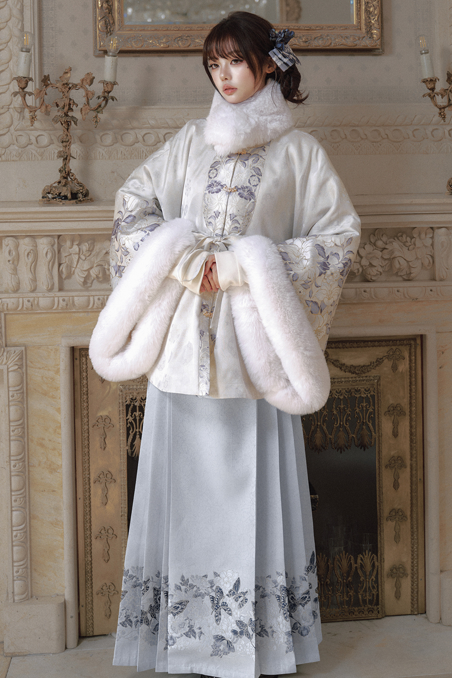 China Snow Fleece Jacket + Fur Shawl + Skirt