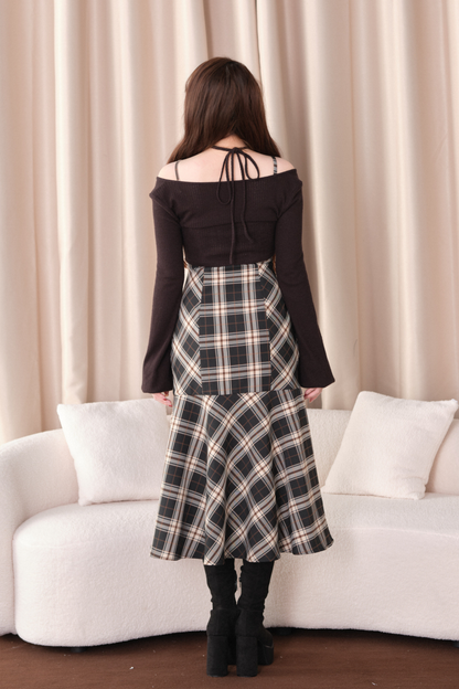체크 슬릿 원피스 + 탑