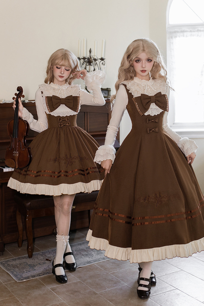 ツインフリルドールジャンパースカート+トップス+リボン+ハット