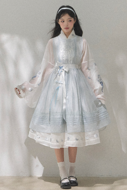 ピュアホワイトチャイナドレス+カバーエプロン+ベルト