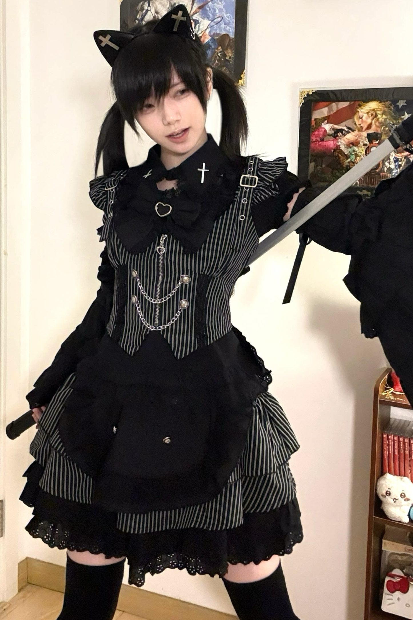 エンジェルストライプクロスベスト+トップス+スカート