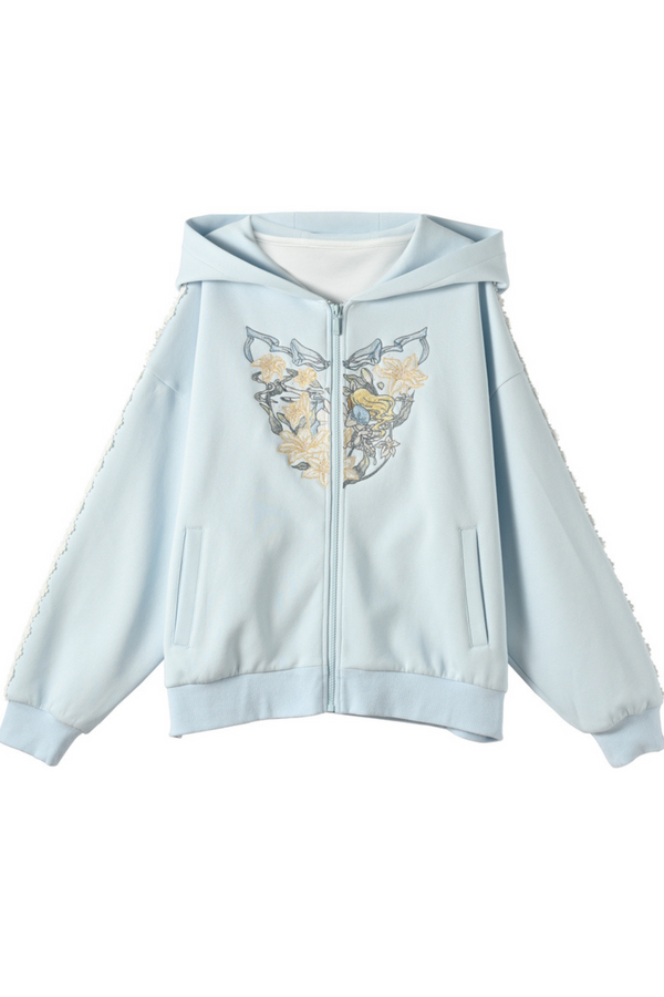 Splicing hooded parka + long skirt + wide pants