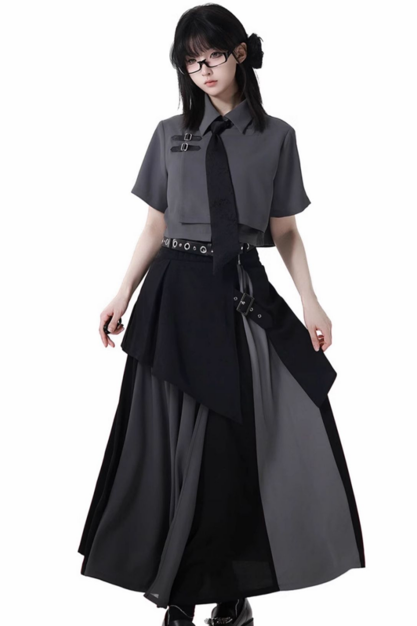 Mode tie short shirt + culottes ++ asymmetrical skirt + long skirt