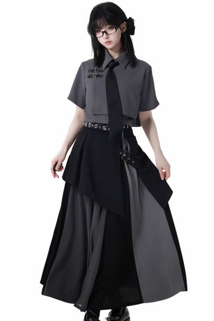 Mode tie short shirt + culottes ++ asymmetrical skirt + long skirt