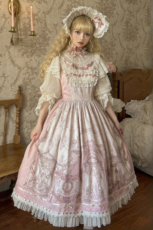 【Vorbestellung bis 26. April】Rokoko-elegantes Spitzen-Rosa-Klassisches Lolita-Kleid + Schürze + Haube
