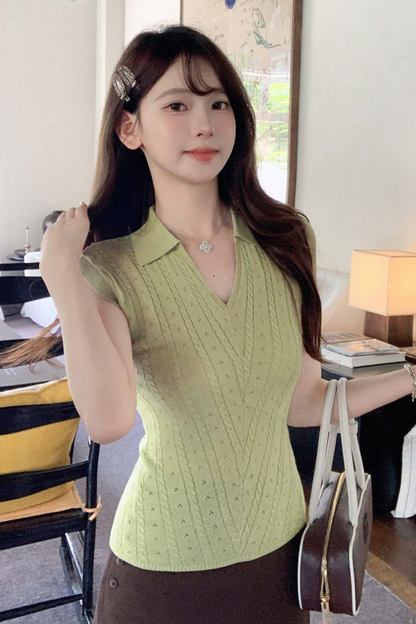 Polo Neck Sleeveless Top