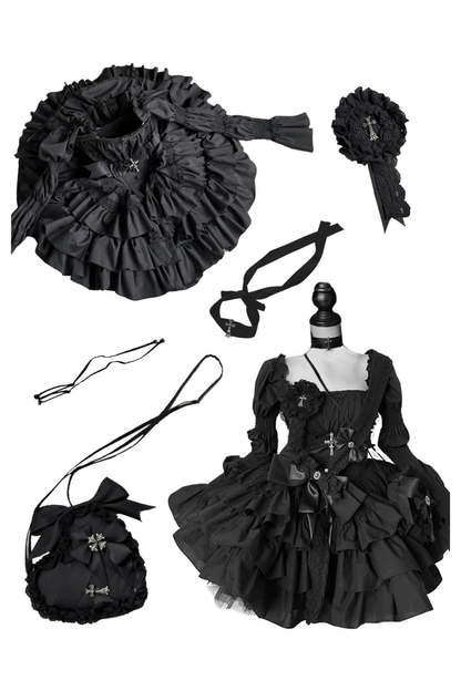 シフォンゴシックバッスルフリルドレスセット