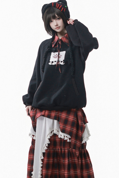 ルーズフリーススウェット+チェックスカート