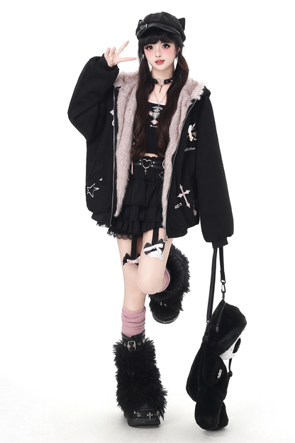 バニーファーフードジップジャケット