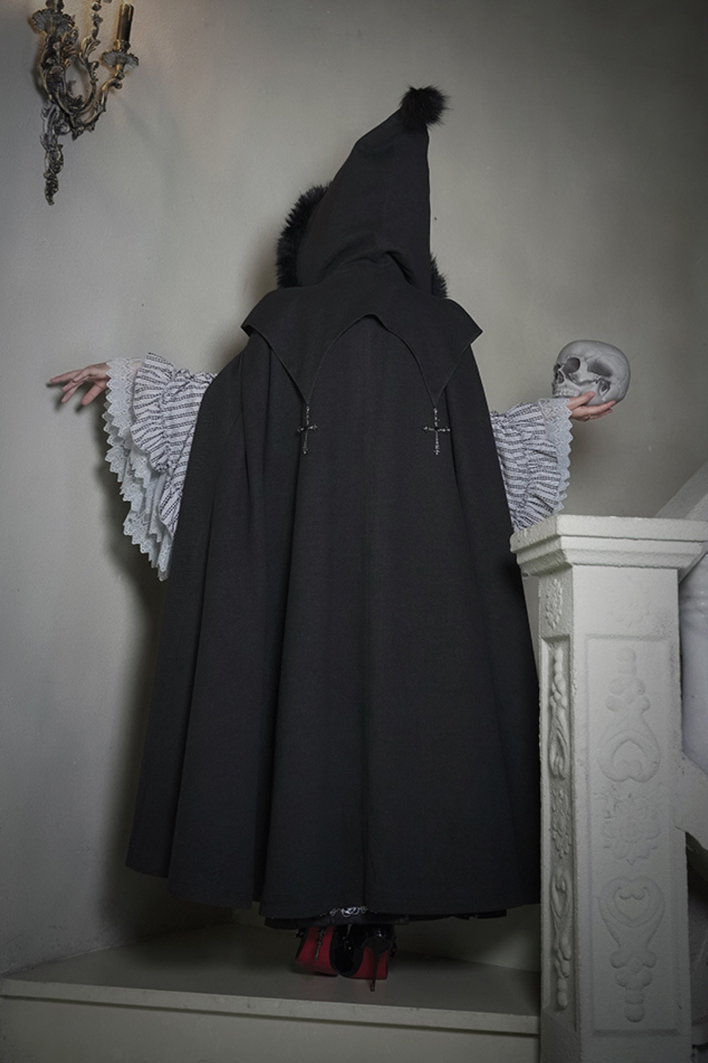 ダークゴシックフリースフードマント